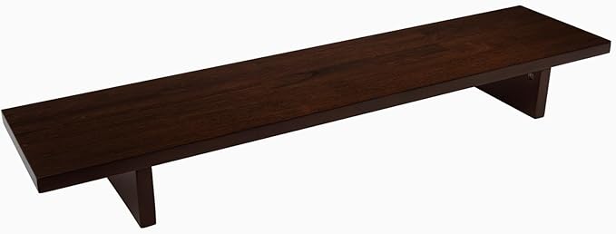Desky Minimal Monitor Stand – Ergonomic Wood Riser for Single or Dual Monitors, Desk Shelf Organizer to Elevate Screen Height – Dark Walnut Rubberwood