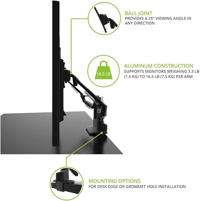 Kanto DMS2000 Dual-Monitor Desktop Mount for 17-inch to 32-inch Displays | Black