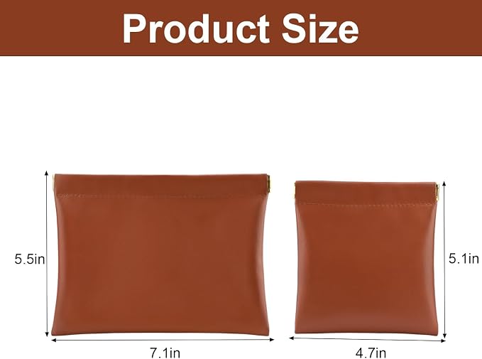 2 PCS Ladies Small Makeup Bag for Purse,Small Makeup Pouch,Purse organizer,Coin purse lipstick Cosmetic Accessories Organizer,Travel Set Organizer,Waterproof Portable Zipperless Self-Sealing(Brown)