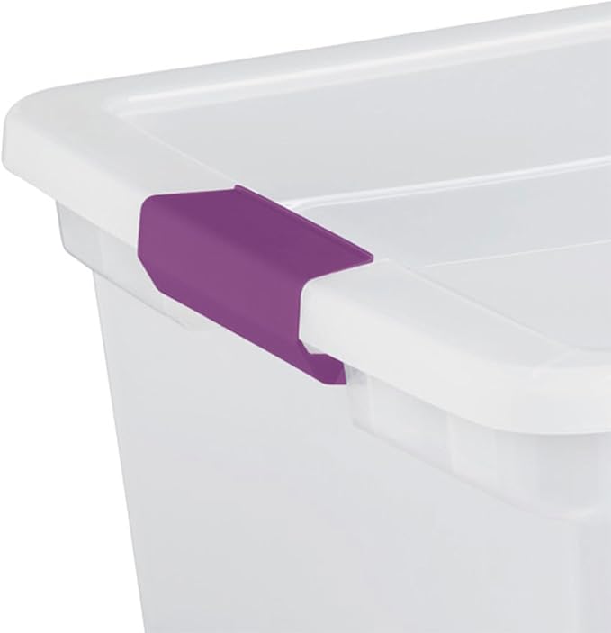 Sterilite 66 Qt ClearView Latch Storage Box, Stackable Bin with Latching Lid, Plastic Container to Organize Clothes in Closet, Clear Base, Lid, (Pack of 6)