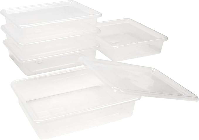 Storex Letter Size Deep Storage Tray – Organizer Bin for Classroom, Office and Home, Transparent, 5-Pack (62566U05C)