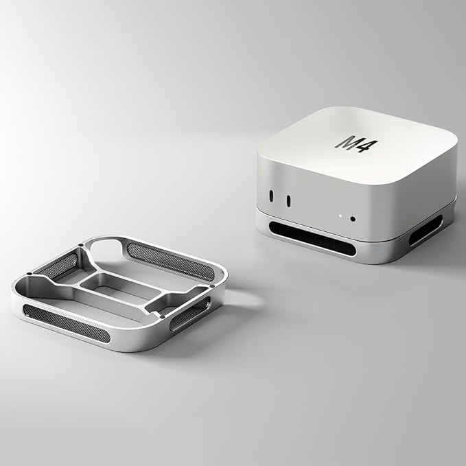 Mac Mini 4 Aluminum Stand with Mesh Dust Cover ??Cooling Base with Airflow Design, Anti-Slip Pads & Easy Power Access