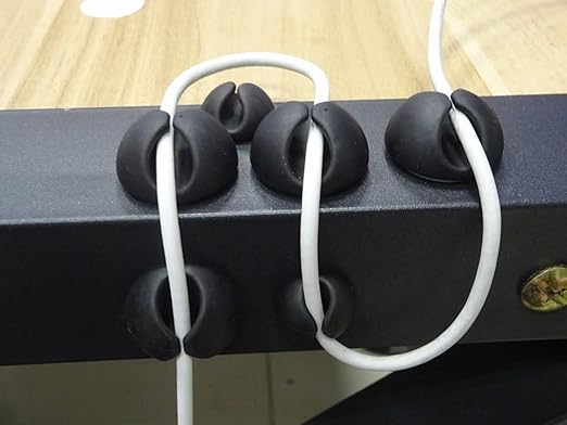 Cable Wire Cord Clips Organizer Holder Self-Adhesive Cord Management System for Charging USB Network Headphone Cables for Car Desk Office Home (Pack of 6 Black Silicone)