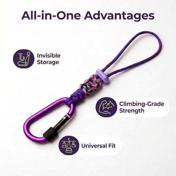 Car Seat Back Hooks 2 Pack - Heavy Duty Rope & Metal Buckle Car Hangers, No Wobble Multi-Purpose Organizer for Grocery Bags, Backpacks, Umbrellas, Trash Bags (Fit Most Vehicles) Purple