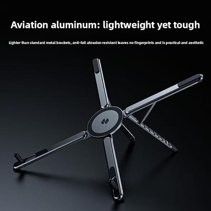 Portable Laptop Stand for Desk, Foldable Adjustable Computer Riser with Magnetic Phone Holder, Aluminum Laptop Stand Tablet Stand Mobile Phone Holder (Navy Blue)