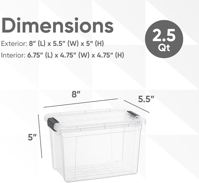 Superio Clear Storage Box with Lid, 2.5 Quart Plastic Container Bins for Organizing, Stackable Crates, BPA Free, Non Toxic, Odor Free, Organizers