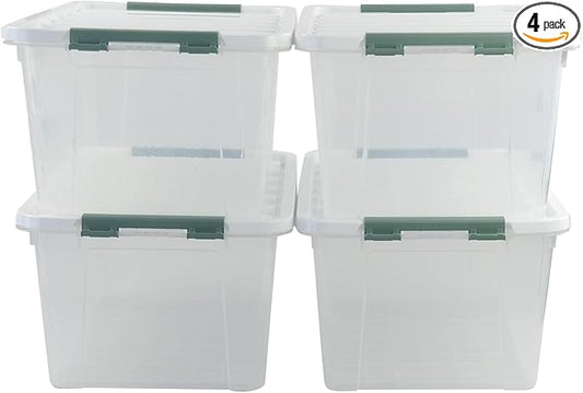 Jekiyo 32 Quart Clear Storage Boxes with Lid, 4 Packs, Multipurpose Plastic Storage Container Bin