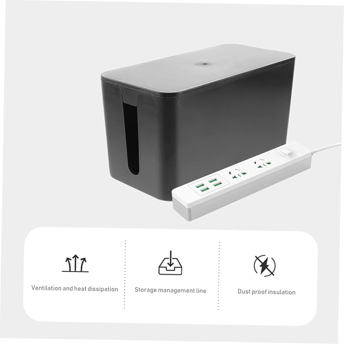 Uonlytech Compact Strip Cable Management Box Plastic Organizer for Desk TV and Computer S Size (Black)