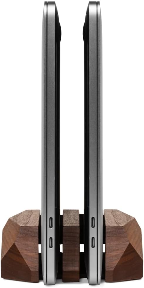 Oakywood Dual Laptop Dock, Vertical Laptop Stand Wood, Laptop Stand for Desk, Desk Organizer, Vertical Laptop Holder, Compatible with All MacBook Pro Air iPad, for 2 Device ??7,1x4,5x1,6?? Walnut