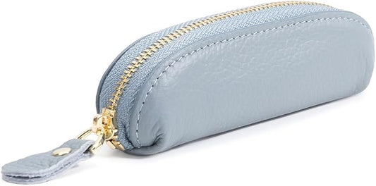 Full Grain Leather Coin Pouch - Travel Small Coin Purse with Zipper - Mini Key Pouch Change Purse for Women and Men (Powder Blue)