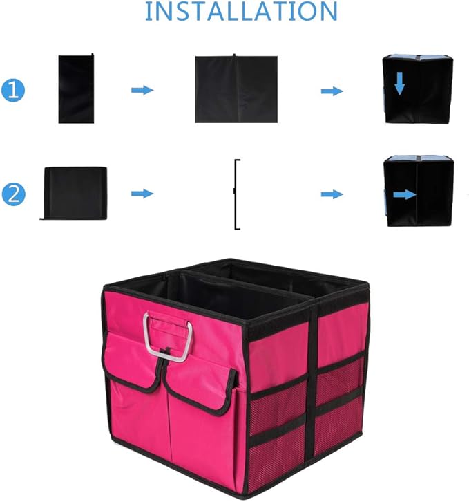 Car Trunk Organizer Collapsible Portable Multi Compartments Organizer with Non Slip Straps for SUV Truck Auto Vehicle Car Auto Minivan(Small without cover, Rose red)