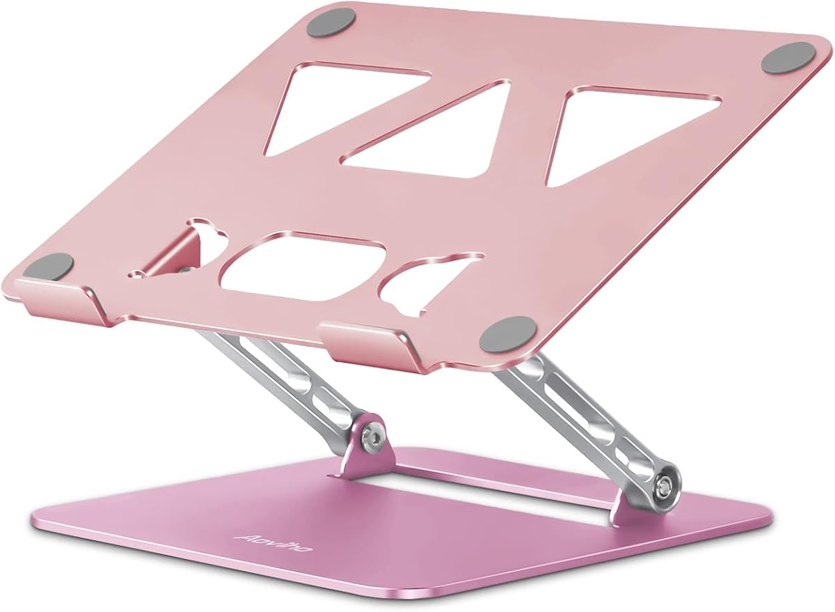 Aoviho Adjustable Laptop Stand for Desk,Portable Laptop Stand Holder and Riser,Foldable Aluminum Notebook Computer Stands for MacBook Air Pro HP Lenovo Dell Samsung, 10-15.6 inch,Blush Rose Silver