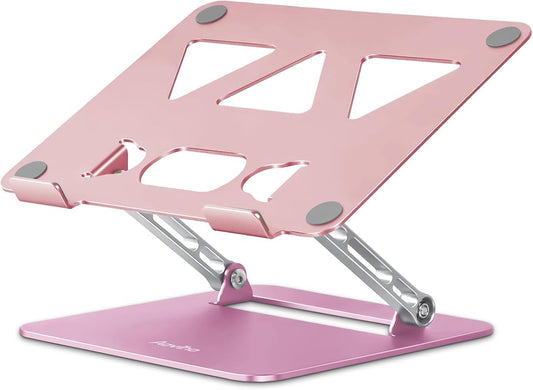 Aoviho Adjustable Laptop Stand for Desk,Portable Laptop Stand Holder and Riser,Foldable Aluminum Notebook Computer Stands for MacBook Air Pro HP Lenovo Dell Samsung, 10-15.6 inch,Blush Rose Silver