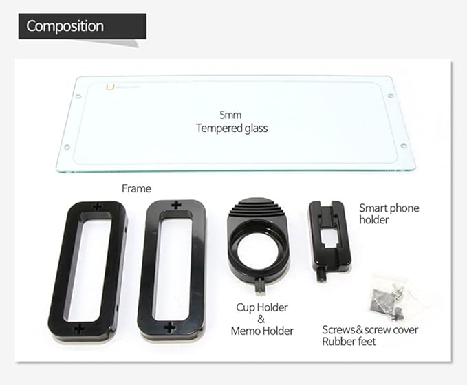UBOARD Basic - Tempered Glass Monitor Stand Shelf Multiboard for Your PC, iMac and iPhone (Black)