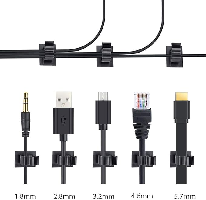 Viaky 30 Pcs Black Cable Wire Clips Adjustable Nylon Wire Holder Adhesive Cable Management Suitable for Maximum Diameter 0.8 inch (20.1mm) Cables