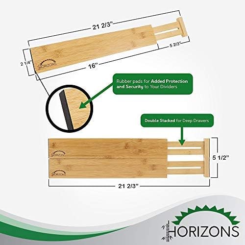 Bamboo Drawer Dividers (Set of 6) - Kitchen Drawer Organizers - Spring Adjustable, Expandable & Stackable Deep Drawers Organizer - Best for Kitchen Utensils, Silverware, Desk, Clothes Dresser Divider