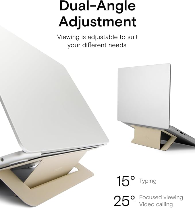MOFT Laptop Stand for Desk, Adhesive Airflow Laptop Cooling Stand for Heat Dissipation with 2 Adjustable Viewing Angles,Foldable & Portable Computer Stand Compatible with Laptops 11"-16",Earthen Beige