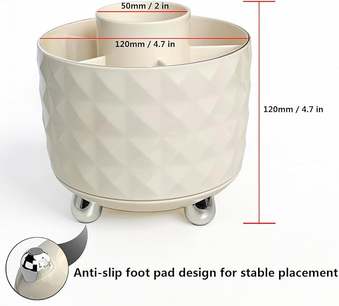 360° Rotating Pencil Holder for Desk, Makeup Brush Holder with 6 Slots, Desk Organizer for Writing Utensil, Office and School Supplies (Milky White)