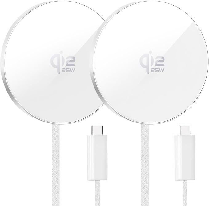 Magnetic Wireless Charger 2Pack 25W Qi2 for Magsafe Charger for iPhone 17/16/15/14/13/12Pro Max, Air pods 4-2Pro, Samsung Galaxy, Google Pixel, and More, Lightweight for Travel Home Office Desk(White)