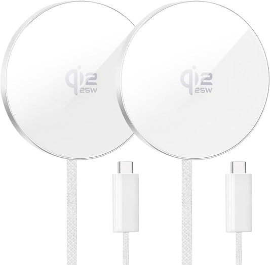 Magnetic Wireless Charger 2Pack 25W Qi2 for Magsafe Charger for iPhone 17/16/15/14/13/12Pro Max, Air pods 4-2Pro, Samsung Galaxy, Google Pixel, and More, Lightweight for Travel Home Office Desk(White)
