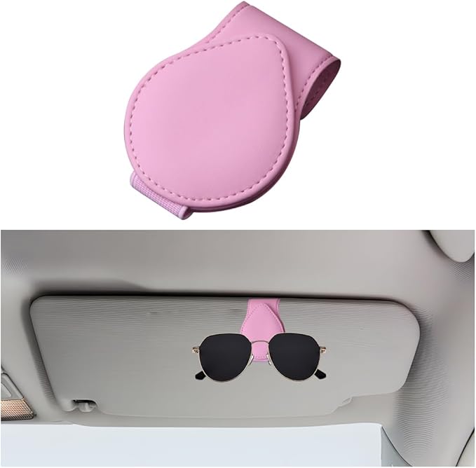 Mandark Magnetic Sunglass Holder for Car Visor, Leather Vehicle Eyeglass Hanger Clip, Automotive Interior Ticket Card Glasses Organizer Clamp Accessories, Universal for SUV, Sedan, Truck(Pink)