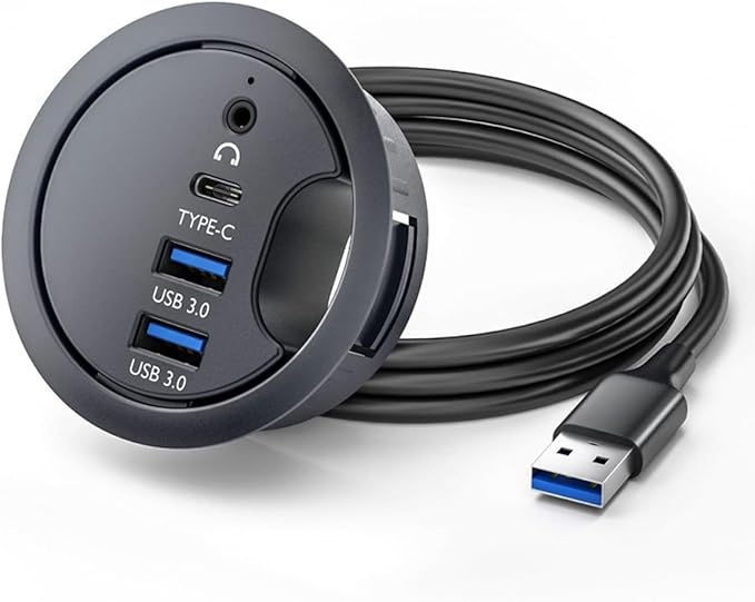 CY USB 3.0 Hub Sound Card USB-C 2 Port USB 60mm Desk Grommet Splitter Dock Station Headphone Mic Audio Interface for Desktop PC