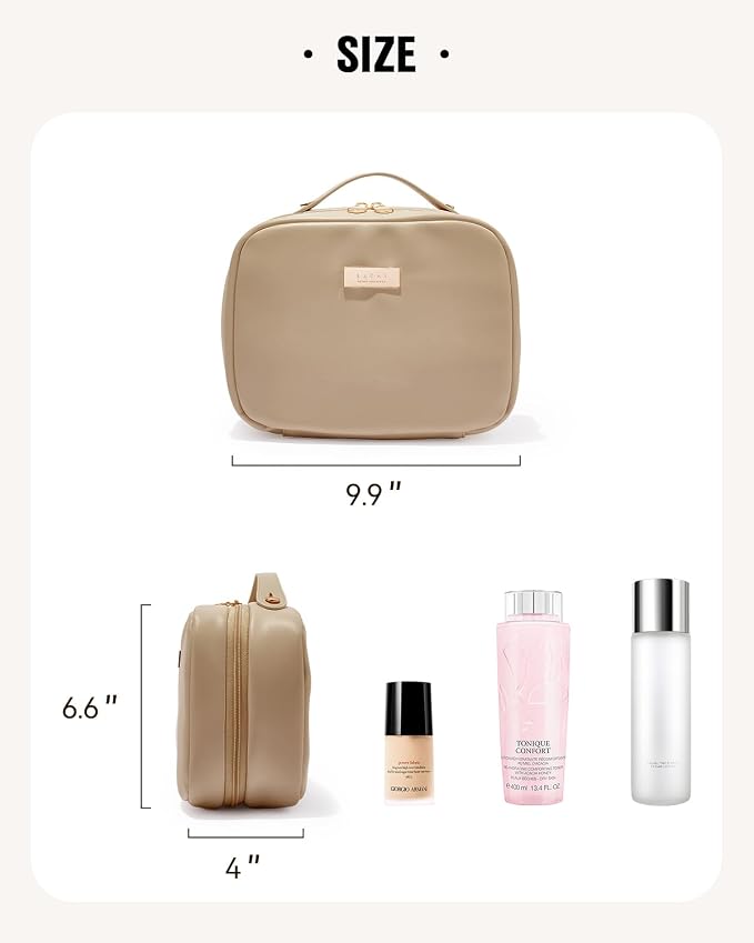 EACHY Travel Makeup Bag, Large Capacity Cosmetic Bag for Women, Waterproof PU Leather, Flat Open Portable Toiletry Bag for Skincare, Brushes & Travel Essentials