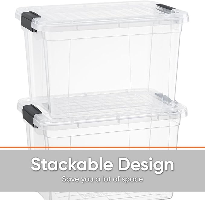 Superio Small Clear Storage Box with Lid, 8.75 Quart Plastic Container Bins for Organizing, Stackable Crates, BPA Free, Non Toxic, Odor Free, Organizers for Home, Office, School, and Dorm