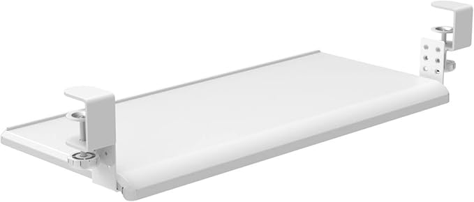 Stand Up Desk Store Large Clamp-On Retractable Adjustable Keyboard Tray | Improve Comfort While Increasing Desk Space - for Desktops Up to 1.5" Thick (33" W x 12.25" D) (White) (Large)