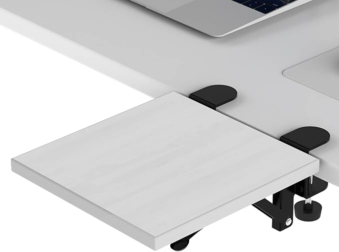 Ergonomics Desk Extender Tray, 9.5x9.1" Punch-Free Clamp on, Foldable Keyboard Drawer Tray, Table Mount Arm Wrist Rest Shelf, Computer Elbow Arm Support