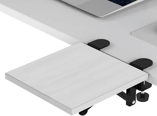Ergonomics Desk Extender Tray, 9.5x9.1" Punch-Free Clamp on, Foldable Keyboard Drawer Tray, Table Mount Arm Wrist Rest Shelf, Computer Elbow Arm Support