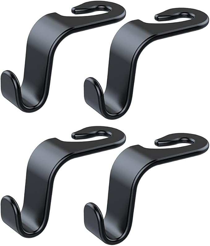 4 Pack Car Seat Headrest Hook - Purse Hook for All Vehicle Handbag Clothes Coats Grocery Bags, Black