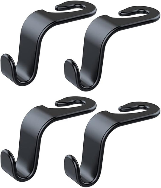 4 Pack Car Seat Headrest Hook - Purse Hook for All Vehicle Handbag Clothes Coats Grocery Bags, Black
