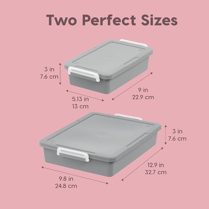 IRIS USA 3 Qt. Plastic Craft Storage Container Bins with Lids, 4 Pack, Small Art & Office Supply Organizer Tote, Sensory Bins & Boxes for Home & University, Stackable, Secure Latch Buckles, Gray