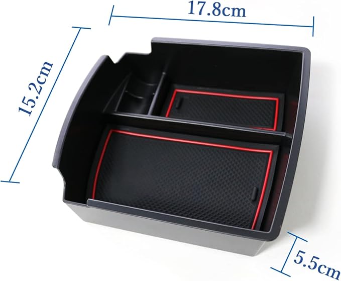 2018-2021 2022 2023 Kona Center Console Organizer for Hyundai Kona Armrest Box, 2022 Kona Console Armrest Tray 2022 2023 Kona Armrest Box Insert Tray Accessories (Red Mats)