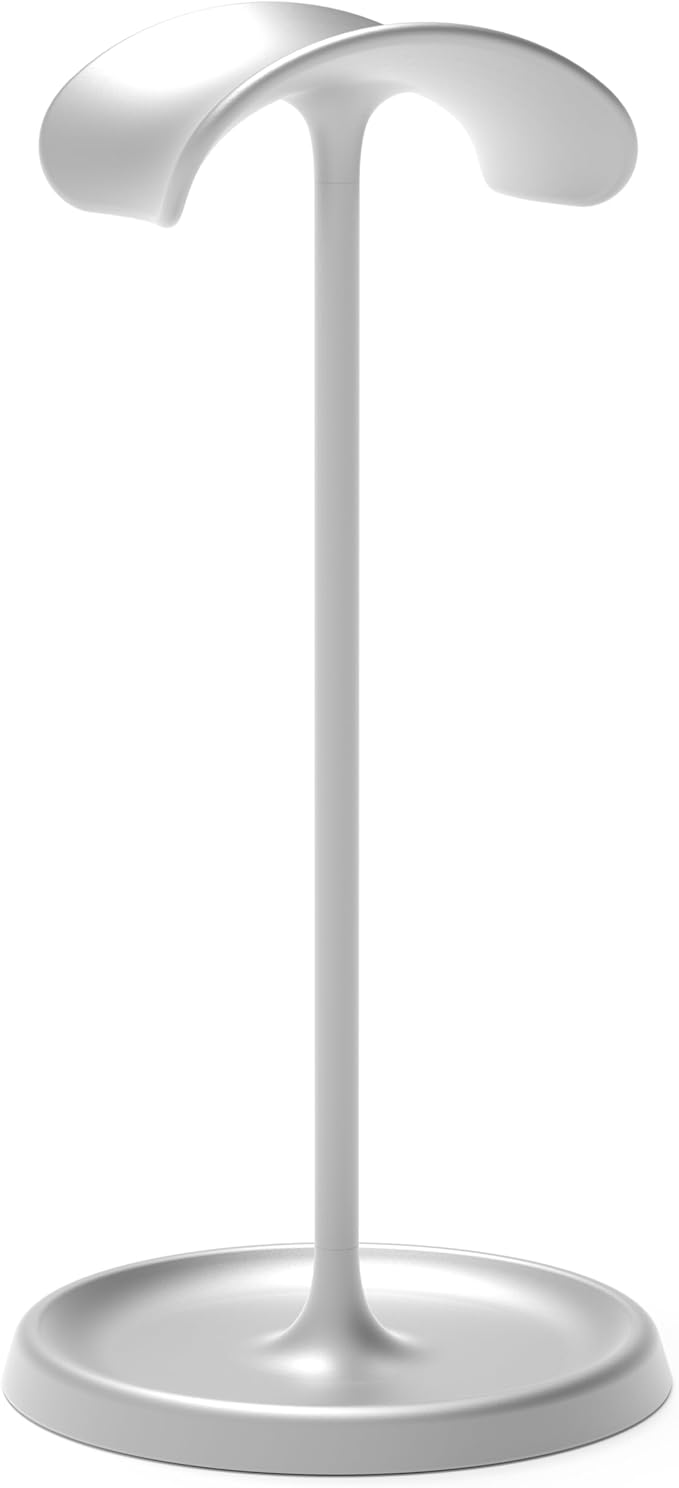 Headphone Stand, Headset Holder Desk, Gaming Earphone Stand with Aluminum Supporting Bar, ABS Headrest and Base with Metal Counterweight for All Headphone Size (Silver)