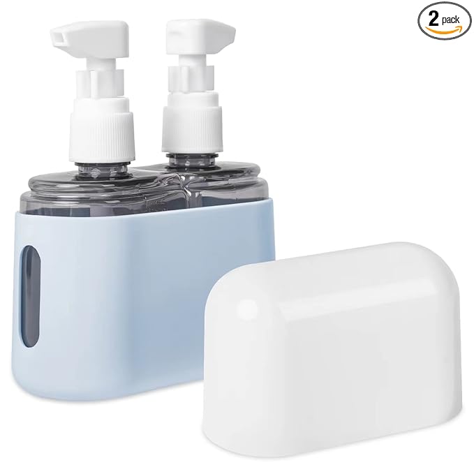 Yamadura Travel bottles for Toiletries, TSA Approved Travel Containers, Refillable, Portable, Spray Bottles and Pump Bottles with Labels for Creams, Perfumes and Shampoos (Blue)