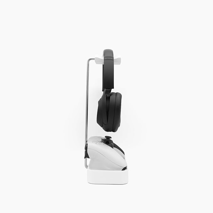 Raico Headphone Stand with Catchall Tray Base Premium Showpiece Headset Holder with Storage Solid Wood (Matte White)