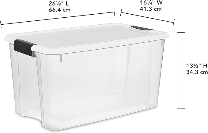 Sterilite 8 Pack Ultra Latching Box, Storage Bins with Lids, Clear Plastic, 70 Quart - Heavy-Duty Organizing Containers for Closet, Bathroom, and Office