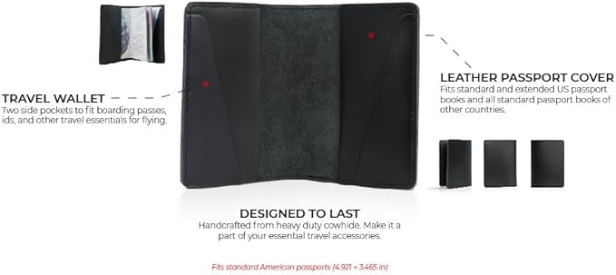 PEGAI Personalized Leather Passport Holder Cover Wallet Travel Essentials | 100% Soft Touch Rustic Travel Wallet Case, International Travel Must Haves | DeKalb (Charcoal Black)
