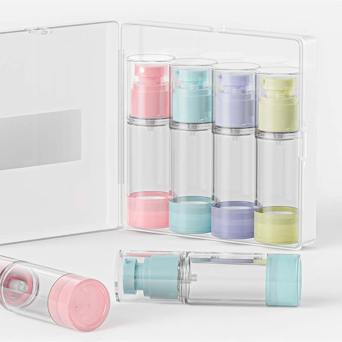4 Pack Airless Pump Bottles, 1 oz Leakproof Travel Bottles with Pump for Toiletries, Small Empty Containers with Lids for Lotion Creams Serum Skin Care Shampoo Cosmetic Moisturizer Dispenser
