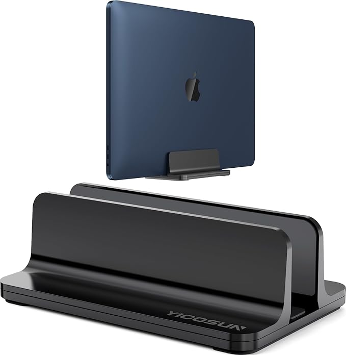 Aluminum Vertical Laptop Stand for Desk - Adjustable Width Dock for MacBook, Surface, Samsung, HP, Dell up to 17.3 inches - Space-Saving & Protective Design - Black