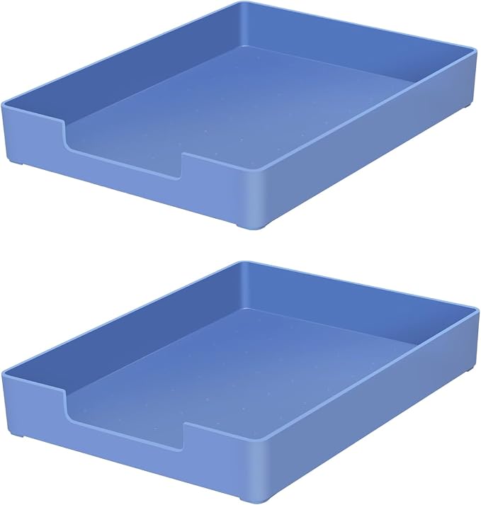 Stackable Letter Tray, 2 Pack Blue, Desk Organizer | Plastic stackable letter tray, fits A4/letter. Anti-skid stacking support. Desktop file organizer for office, school, home.