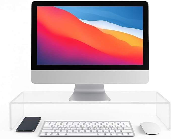 Azar 515360 Acrylic Monitor Stand Riser ??Made in USA Laptop stand and Monitor Riser Acrylic Monitor Stand Riser Clear Laptop Stand for Desk Ergonomic Display Riser, Clear (21-Inch-Luxury Handcrafted)