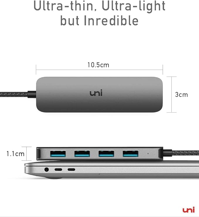 uni USB C to USB Hub Multiport Adapter, Aluminum 4 Ports USB C Splitter for Laptop, Slim Thunderbolt 3/4 Data USB Hub Compatible for MacBook Pro/Air, iPad Pro, Dell, Chromebook | Keyboard, Mouse, HDD