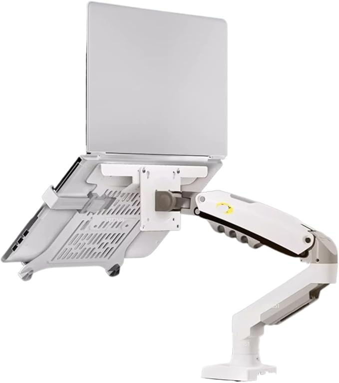 F80 + FP-2 Full Motion 360 Swivel Pivot 2-9kg Gas Spring Arm 10"-17" Laptop Tray Desk Stand Clamp 10-90mm Grommet Hole(White)