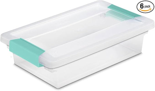 Sterilite 6-Pack Clip Box, Stackable Clear Plastic Bins with Latching Lids, Small - Writing, Arts or Crafts Supplies Storage Containers for Home, Office, Classroom and Workshop Organization