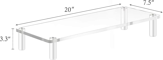 YestBuy 20x7.5 Acrylic Monitor Stand Riser, Clear Computer Stand for Laptop, iMac, Pc, Printer, Desktop Ergonomic,Desk Riser Work from Home Accessories Office Supplies Platform Save Space