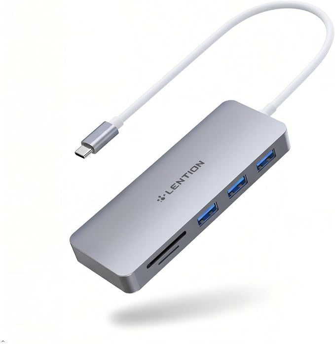 LENTION USB C Hub with 1ft Cable for Laptop Stand, 5-in-1 Multiport Adapter with 3 USB 3.0 5Gbps, TF/SD Card Reader for iPhone 17/16/15, Compatible with MacBook Neo Pro/Air, iPad, Surface, Space Gray
