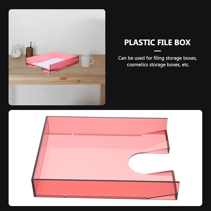 Abaodam Stackable Plastic File Case Document Storage Box A4 Paper Organizer with Lid Multifunctional Desktop Filing Rack for Office and Home Use